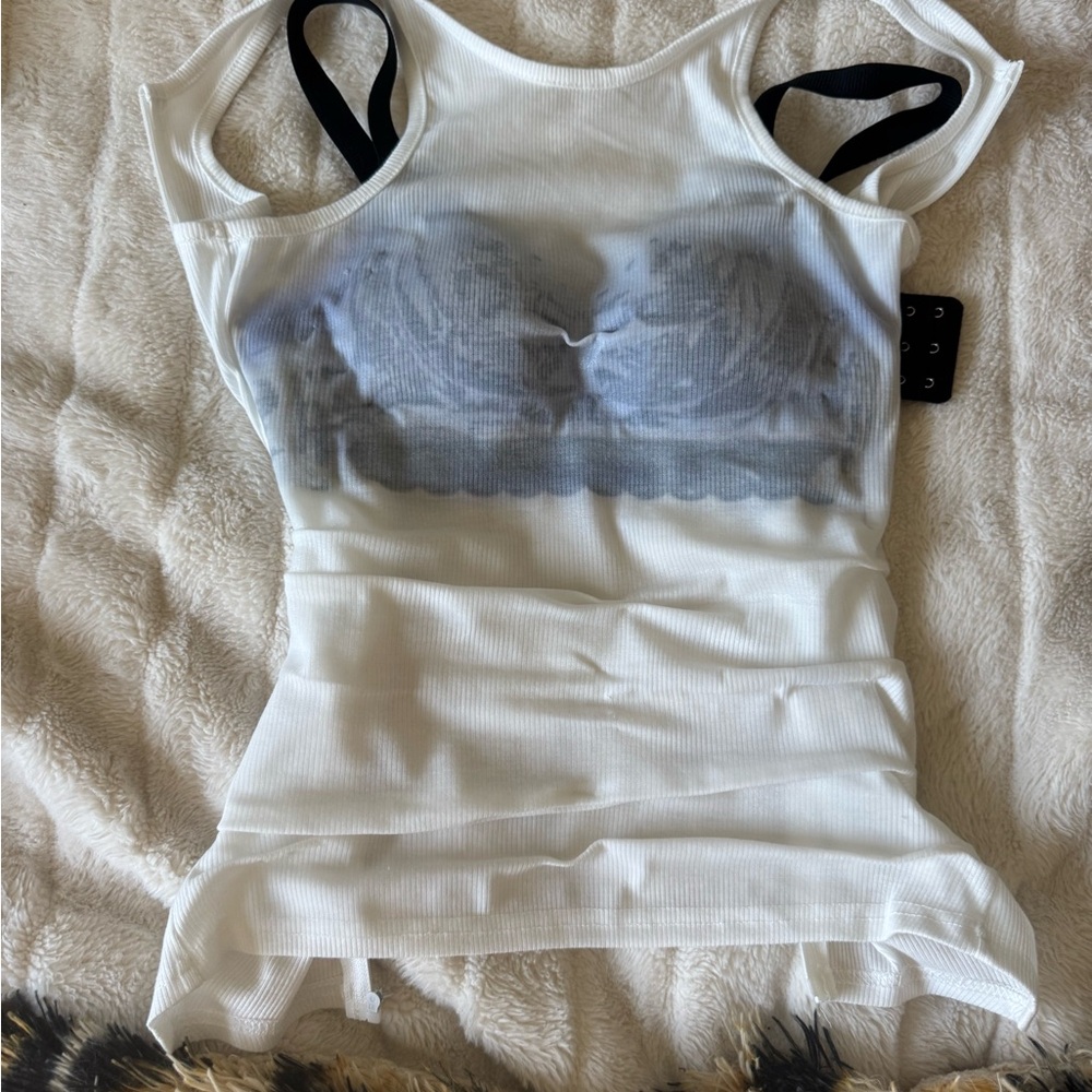 White and Black “Wet” Tank Top with Built-in Bra